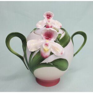 Franz Porcelain Sugar Bowl – Slipper Orchid Design FZ00278